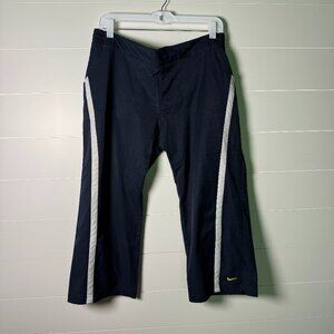 VTG Nike Wide Leg Capri Workout Pants XL (16-18) Navy with Yellow Swoosh